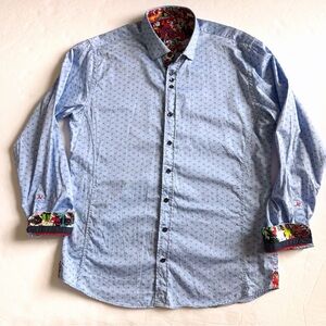 Au Noir Button Up Shirt Mens Large 4 Blue Contrast Cuff Classic Cotton Casual
